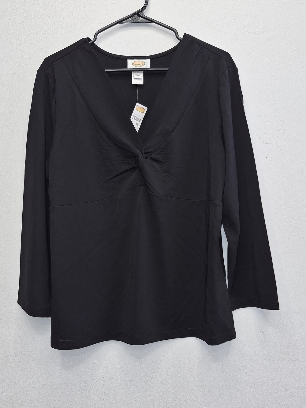 Talbots Women’s Black Twist-Front V-Neck Long Sleeve Top